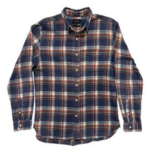 Beams Plus Flannel Shirt XL Long Sleeve Mens Blue Orange Plaid Made Japan